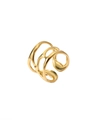 Detail of 18k gold plated ring featuring organic multilayered hollow petal design - Adjustable Open / Three-Layer Organic Hollow Style