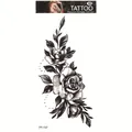 Waterproof temporary tattoo featuring realistic black and white roses and leaves, model FF-137 - Double Petal Rose (FF-137)