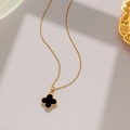 Elegant 18K rose gold titanium necklace featuring a minimalist black clover pendant charm - Double-Sided Black Clover Necklace (898) / Gold