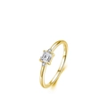 Minimalist S925 sterling silver ring in gold with emerald cut zircon and side stones - US Size 5