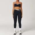 Zwart-wit sportset voor dames met cross-over hoge taille legging voor yoga fitness - S / Boven- En Onderstuk / Zwart (Leggings Stijl)