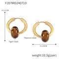 18k gold plated titanium steel earrings with tiger eye stone and geometric design - Gold Tiger Eye Large Style (F357)