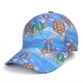 Blue baseball cap with colorful sea turtle print in a classic six-panel design - Sea Turtle