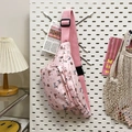 Pink canvas waist bag with cute cartoon dachshund print and adjustable pink strap - Pink
