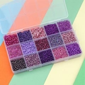 DIY bead set with 15 compartments of purple gradient glass seed and tube beads - Dark Purple Series
