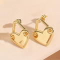 Eleganti orecchini a cuore dorati con finitura lucida e perni geometrici per le donne - Cuore Lucido / Oro