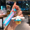 Cute Cinnamoroll silicone keychain with blue ice cream cup and I Love You strap - B469-5 Cinnamoroll / Large