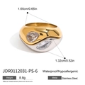 Anillo bicolor de acero inoxidable oro y plata con piedras marquesa y acabado pulido espejo - Talla 6