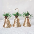 Three-piece set of gold glitter Christmas bells with pine cones and burlap hanging rope - Gold 3-Piece Set
