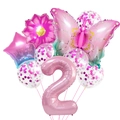 Set di palloncini a farfalla rosa con numero 2 in alluminio e coriandoli colorati - Set Farfalla Rosa 2