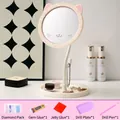 Kit miroir de maquillage chat DIY avec strass étincelants et outils de création - Miroir Chat Blanc + Kit Strass DIY / Blanc