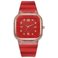 Stylish square quartz watch for women with red silicone strap and rose gold metal frame - Red