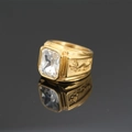 Men's vintage golden dragon ring featuring a large rectangular transparent gemstone - US 7 / Gold Diamond Color