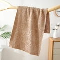 Brown soft coral velvet face towel with embossed bear pattern and wavy edges - Brown