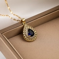 Elegante collana placcata oro con ciondolo a goccia in zircone blu con scatola - Goccia d'Acqua Blu