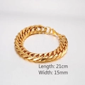 Bracelet Gourmette Cubaine dorée en acier pour hommes, largeur 15mm et longueur 21cm - Bracelet à Mailles Cubaines Doré 21cm x 15mm (KB66775-K)