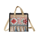 Etnische jute draagtas met rood-blauwe bloemenborduurwerk en blauwe franjes - Blauw