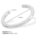 Bracelet manchette large en forme de C en acier inoxydable poli argenté - Diamètre intérieur 60mm / Argent Largeur 9.5mm