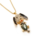 Golden dog pendant necklace with green gemstone and white rhinestone pavé crystals - Dark Green Gem Puppy