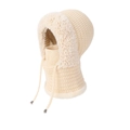 Women's integrated knit hood and neck warmer in beige with soft faux fur lining - Beige