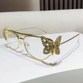 Occhiali da sole dorati di lusso con ali di farfalla impreziosite da strass lucidi - Anti-luce Blu Bianco Piatto