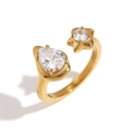 18K gold plated open ring with asymmetric teardrop and star-shaped zircon on white background - Gold
