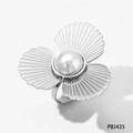 Vintage Silberring in Fächerform mit Perle und radialer Textur für elegante Frauen - Ring Modell A (PBJ435)