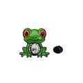 Green frog enamel brooch pin with a large teardrop crystal and orange eye detail - White Crystal Frog