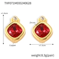Elegant geometric square earrings with red zircon in copper setting, size 1.9x1.5cm - Gold Red Zircon Earrings