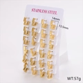 Golden geometric square hoop earrings in stainless steel, 14mm size on display card - Medium (14x13.5mm) / Gold