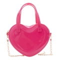 Mini heart-shaped jelly shoulder bag in bright pink with a fine gold chain strap - Rose Red