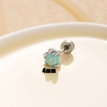 Titanium steel ear stud featuring dragon claw holding a 4mm light green opal stone - Lake Blue