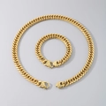 Goldenes Panzerketten-Set aus Halskette und Armband mit Löwenkopf-Sicherheitsverschluss - Doppelgewebte Kette (Armband) / 9mm x 21.5cm / Gold