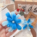 Blue handmade ribbon flower brooch with white pearl center for Christmas gift ideas - Dark Blue Fireworks Accessory / One Size