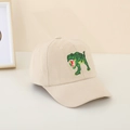 Close-up of beige cotton baseball cap featuring detailed green dinosaur embroidery for kids - 52CM(2-6 Years) / Off White