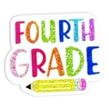 Detailed close-up of glittery fourth grade badge with a colorful pencil and sparkling text - Fourth Grade