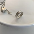 Irregular geometric S925 silver ring in vintage finish with Good Luck pendant - J3621 Vintage Beaded Stripe