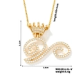 Golden crown letter pendant necklace with white zircons and adjustable 40+5cm chain - V Style (N00203J-G--V)