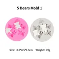 Detail of pink and grey silicone bear molds for fondant with 8.5x8.5x1.3cm dimensions - Five Bears 1 / Pink
