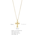 Golden stainless steel cross pendant necklace with zircon stones and dimensions detail - Cross G04