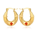 Orecchini a corno dorati lucidi con croce rossa dal design aerodinamico minimalista - Stile Croce Rossa (C083)