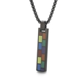Minimalist black stainless steel rectangle pendant with colorful mosaic geometric pattern - Black Geometric Patchwork Style (KP100473)