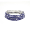 Elegant multi-layer elastic bracelet with silver metal base and blue rhinestones - Silver Multi-layer Blue Rhinestone