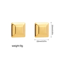 Macro detail of gold geometric square stud earrings with 22mm dimension and weight specs - Convex Square (22775_3)