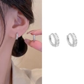 Silver-plated hoop earrings with rectangular cubic zirconia stones in minimalist style - E5321 Silver Row Zircon Hoop