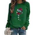 Women's dark green long sleeve sweatshirt featuring a festive Christmas wine glass print - Green