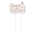 Διακόσμηση τούρτας με γκλίτερ ροζ χρυσό happy 2nd birthday με στέμμα για πάρτι γενεθλίων - 2α Γενέθλια (Στυλ 2) / Ροζ χρυσό