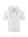 Chemise à capuche blanche pour hommes avec cordons de serrage bruns et boutons - S / Blanc
