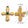 Pendente a croce in acciaio dorato con trama martellata e inserto in malachite verde - Malachite