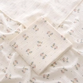 Soft cotton gauze baby swaddle blanket with orange floral patterns on cream fabric - 100*100cm / Vintage Flower